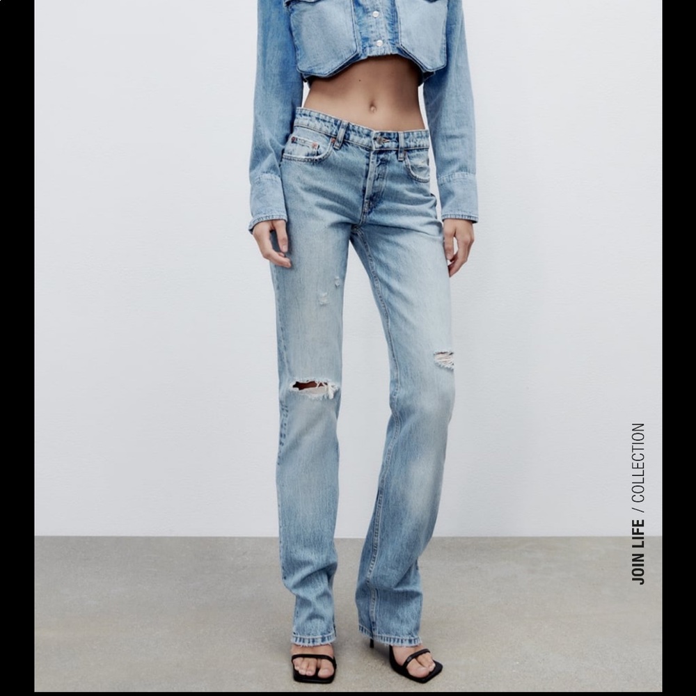 Zara Ripped straight leg jeans